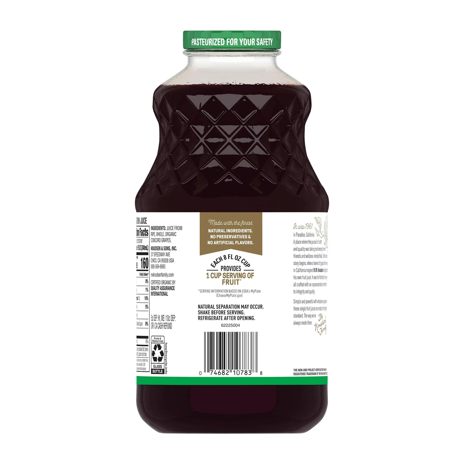 R.W. Knudsen Family Organic Just Concord Grape Juice, 100% Juice, 32 oz, Glass Bottle - Image 3